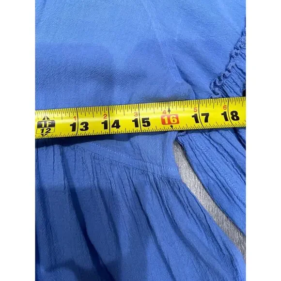 Nema Light blue flare beach 3/4 sleeve mini ruffle dress Small A004371 - Picture 7 of 11